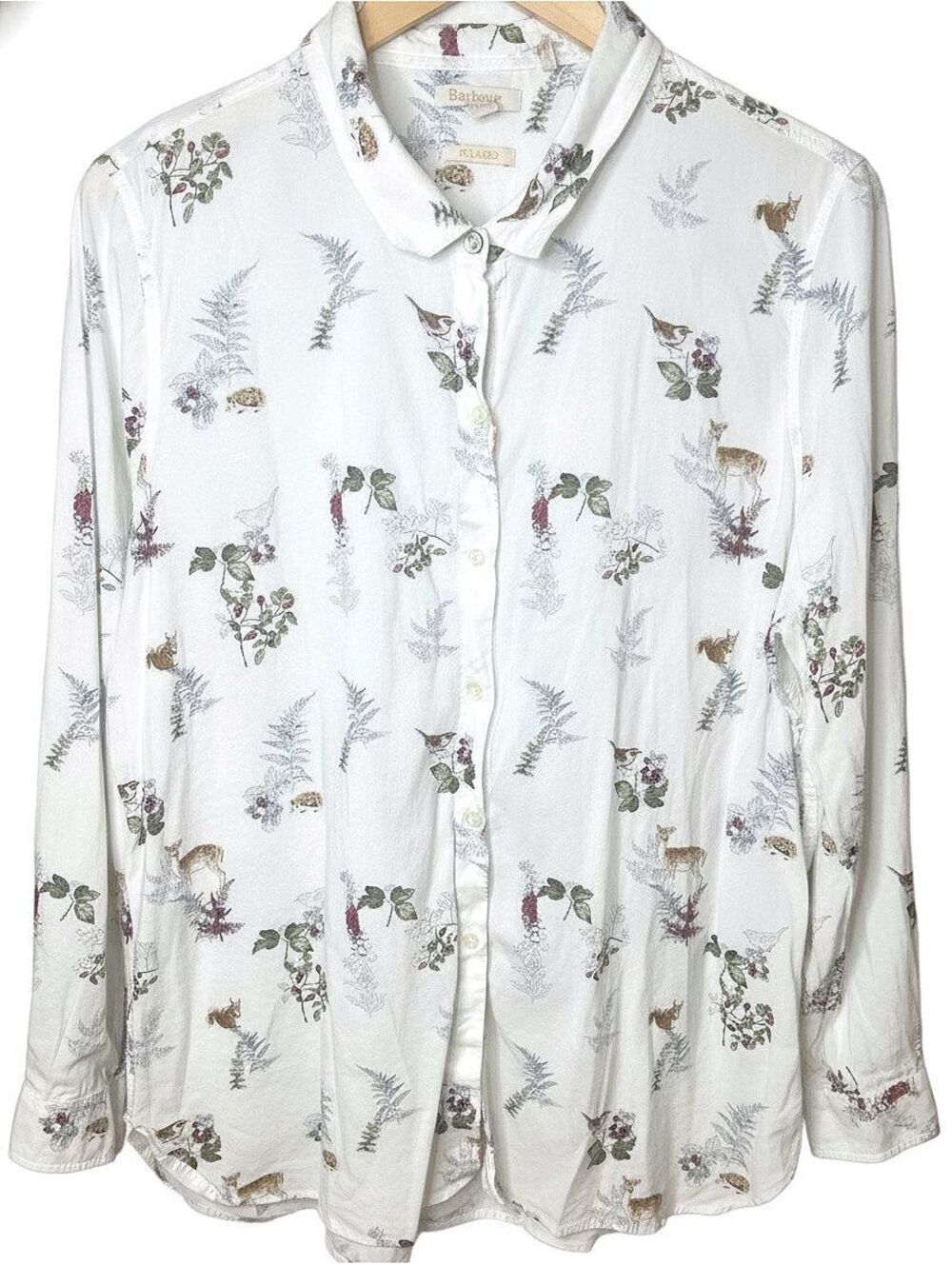Barbour Ingham White Relaxed Fit Shirt Countryside Animal Print Button Down 14